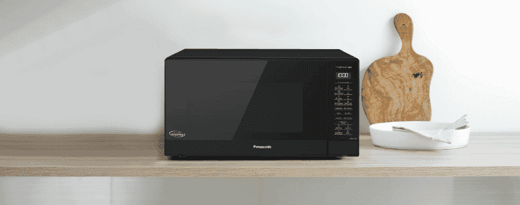 Sleek and minimal Panasonic 44L Inverter Sensor Microwave on modern kitchen benchtop
