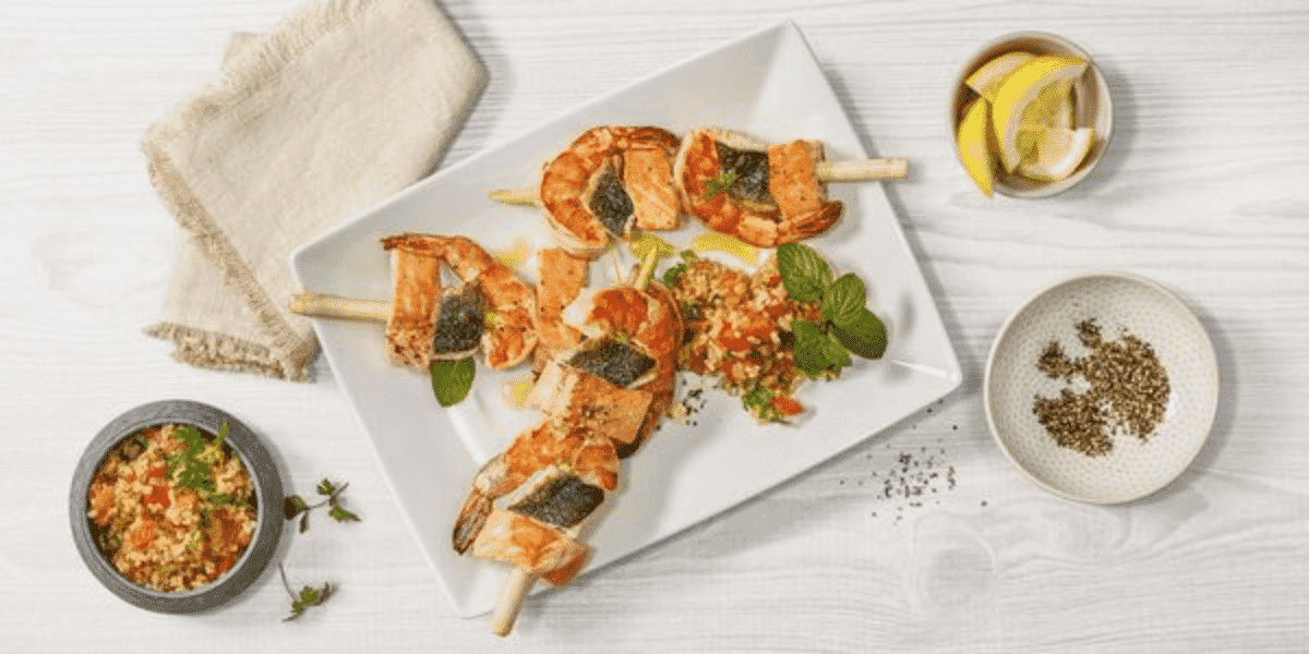 Delicious Lemongrass Fish Kebabs ready to eat for Easter Lunch.