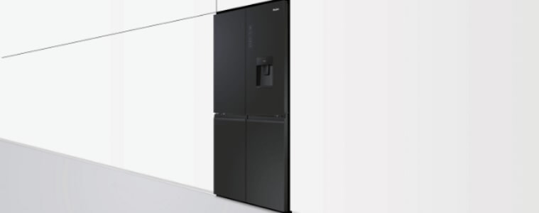 A matte black quad door fridge.