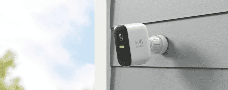 Eufy Security Camera mounted outdoors on home