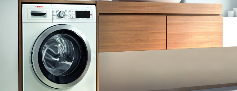 Bosch i-DOS washing machine in joint bathroom laundry. | The Good Guys