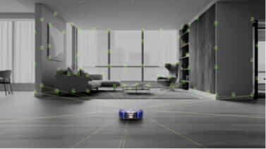 Dyson robot vacuum showing the 360 degree vision in a room.