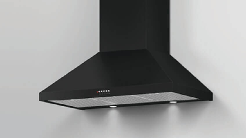 Fisher & Paykel black rangehood in a kitchen