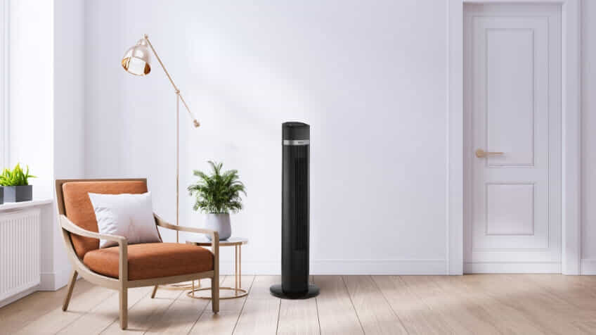 Solt Tower Fan in chic living room. 