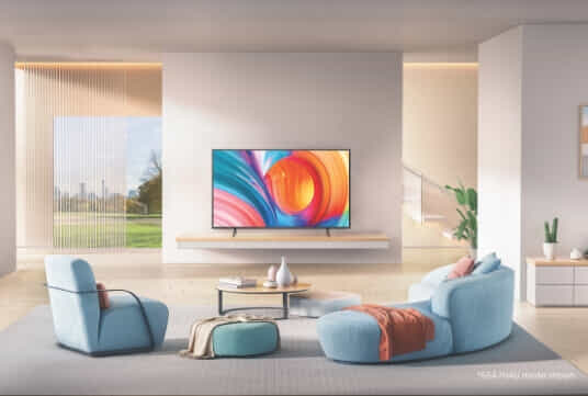 Hisense 2022 TV on display in colourful lounge room. 