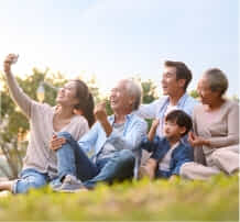 Family taking a selfie at the park. 