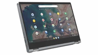 Close up of 2-in-1 Chromebook folded as a tablet. 
