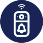 Icon of security system communicating with smart phone app.