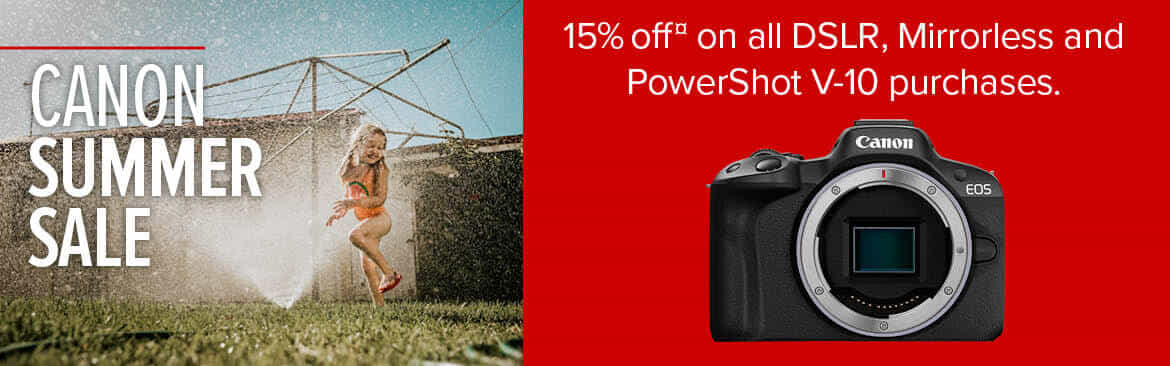 15% off all Canon DSLR, Mirrorless & PowerShot V-10 purchases | The Good Guys