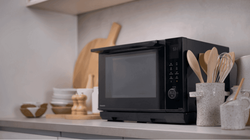 A panasonic Microwave on a modern kitchen bench | The Good Guys