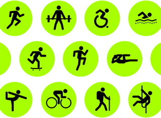 Rows of workout icons performing different activities.