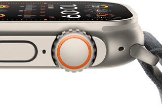 Apple Watch Ultra 2 showing rugged titanium case, flat display, digital crown and side button
