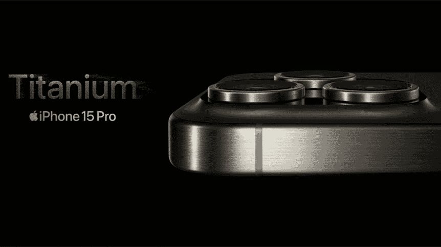 A side shot of the iPhone 15 Pro in titanium.