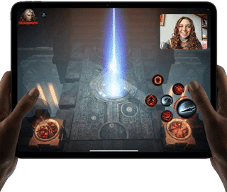 iPad Pro showing a high-performance game being played in SharePlay