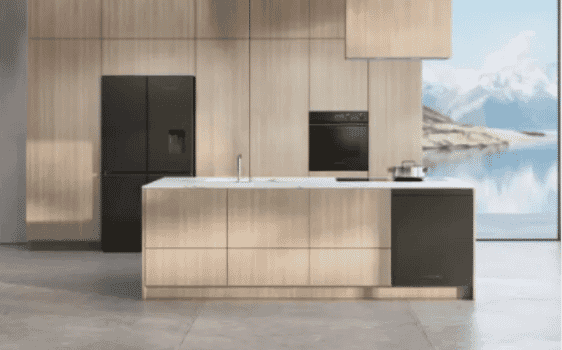 Black Fisher & Paykel appliances in a modern kitchen