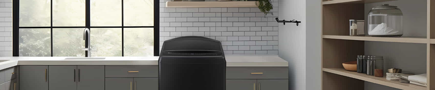 Chic all black LG Top Load Washers in stylish laundry