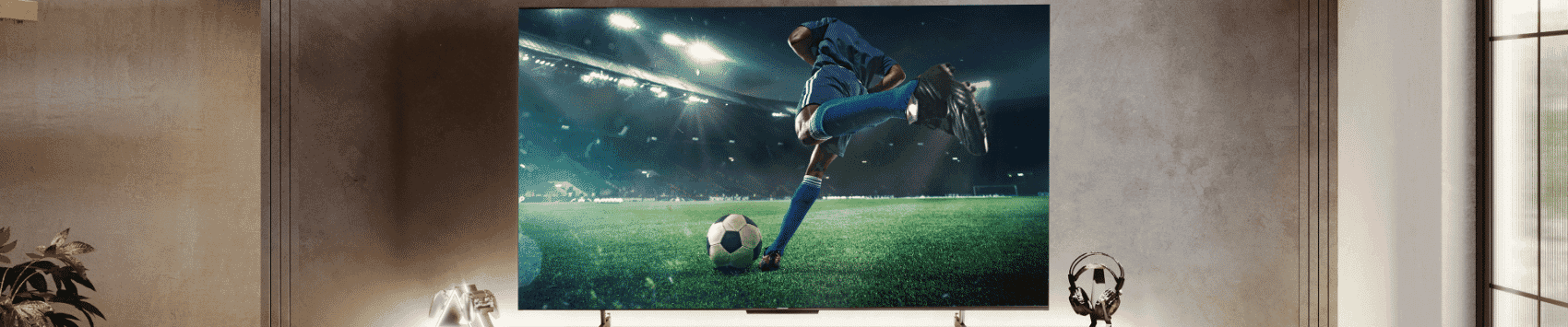 The New Hisense ULED MINI-LED TV on a TV mantel