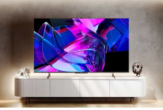 The New Hisense ULED MINI-LED TV on a TV mantel