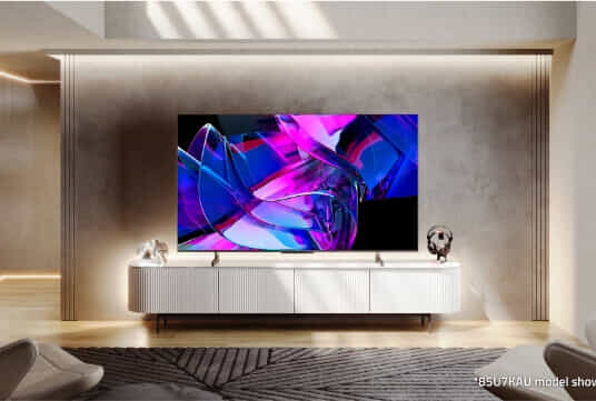 Hisense new OLED TV in modern living room.