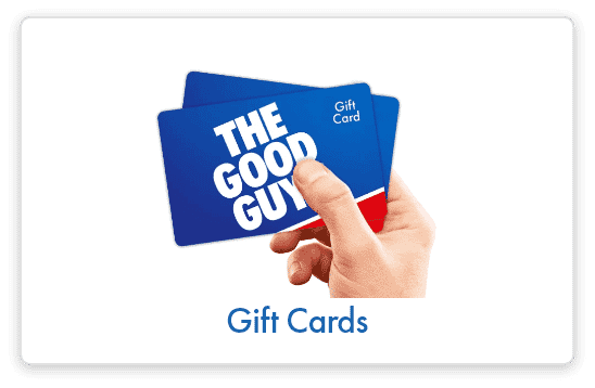 Someone holding up The good Guys gift cards