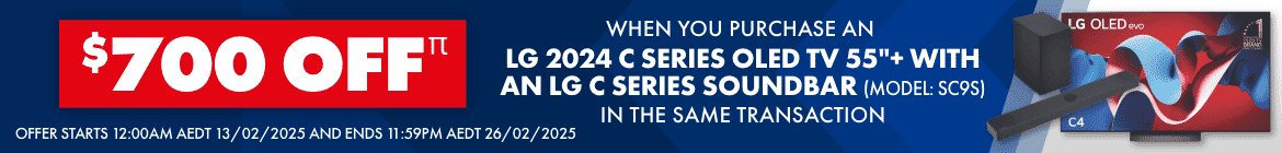 Bundle any 2024 C Series OLED TV (55”+) with a C Series Sound Bar (SC9S) & receive $700 Off the total purchase price