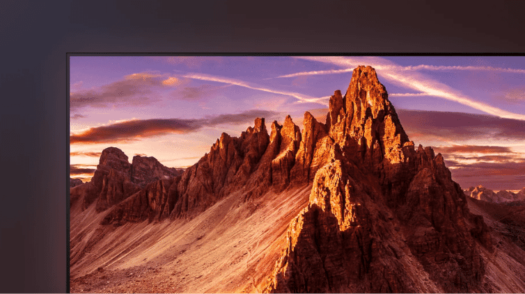 Close up of Sony BRAVIA 9 TV displaying a mountain scene.