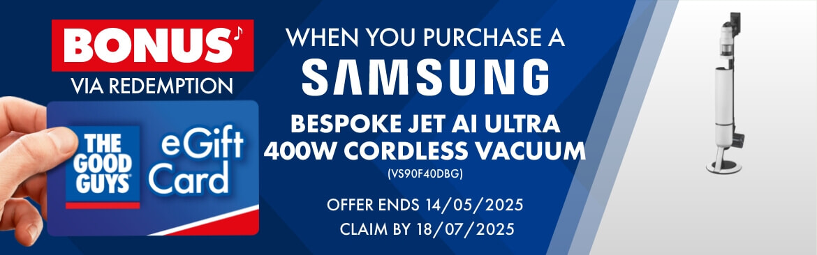 BONUS eGift Card When you purchase A Samsung Bespoke Jet AI Ultra 400W Cordless Vacuum