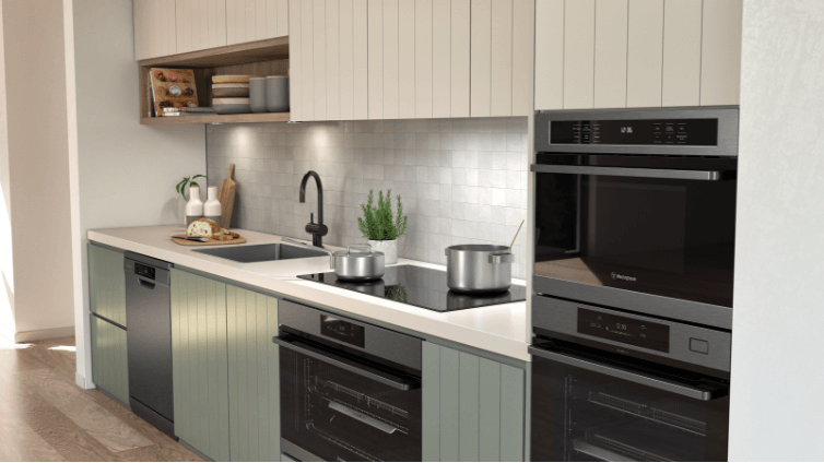 Lifestyle image of a modern kitchen featuring a Westinghouse oven.