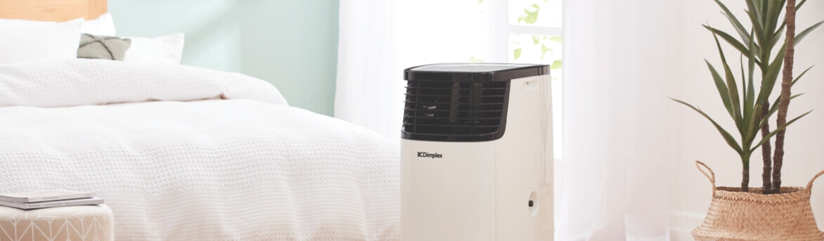 portable Dimplex air conditioner in a bedroom