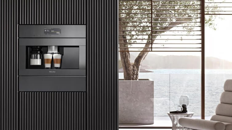 Miele Coffee Machine built into cabinet.