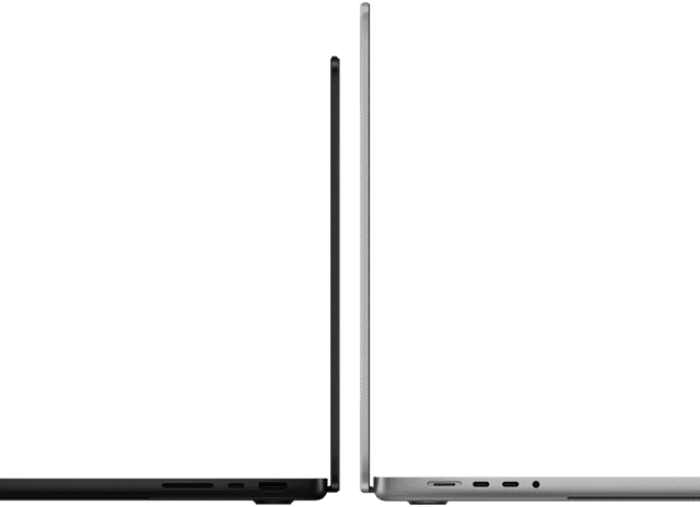 MacBook Pro 14-inch and 16-inch back to back, showing size difference and emphasising the narrow profile