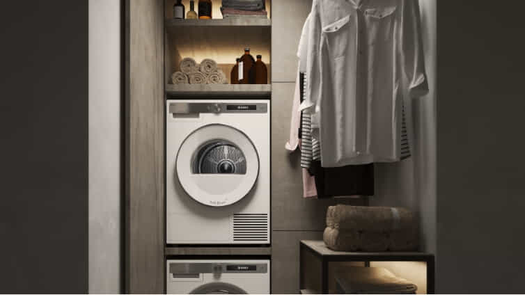 ASKO Heat Pump Dryer in European Style laundry.