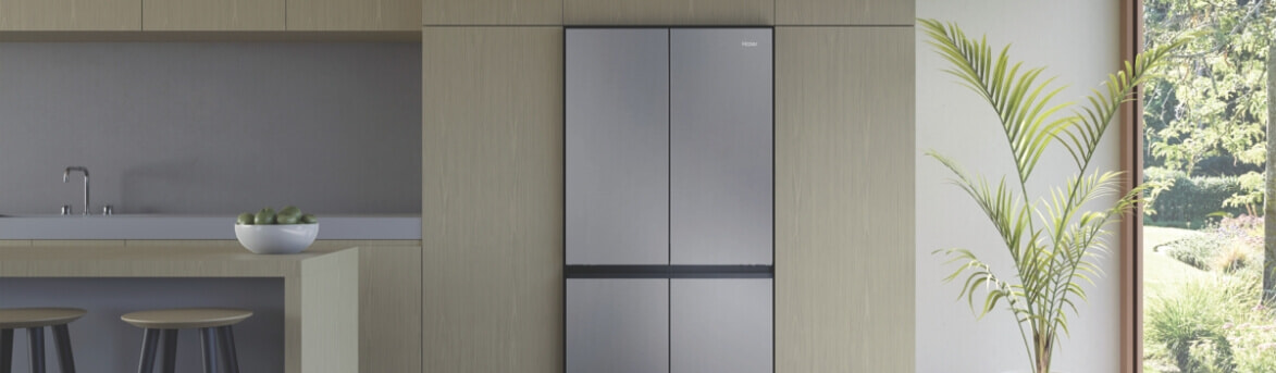 Silver fridge in a modern kitchen