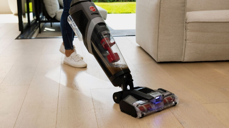 Hoover's ONEPWR Hard Floor Cleaner vacuums floor