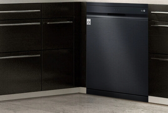 Black Dishwasher in Black Kitchen.