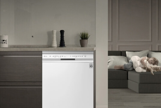 White LG QuadWash Dishwasher silent in home.