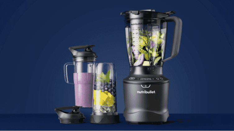 The Smart sense blender in front of a blue background