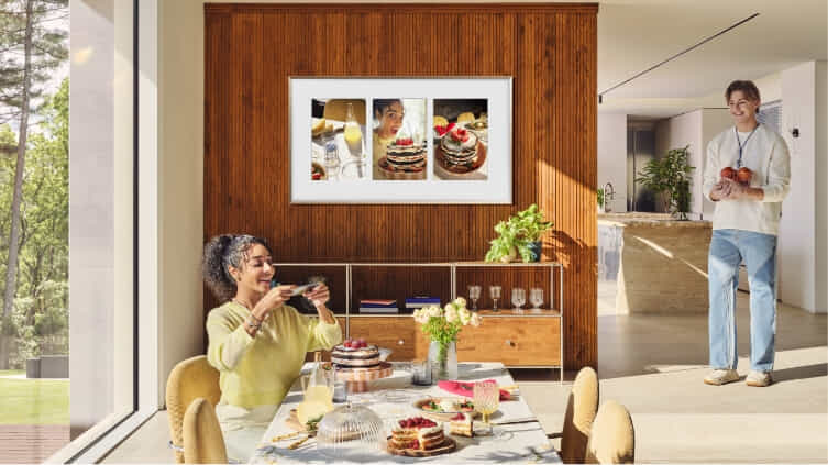 Samsung the Frame TV looking like art in dining room.