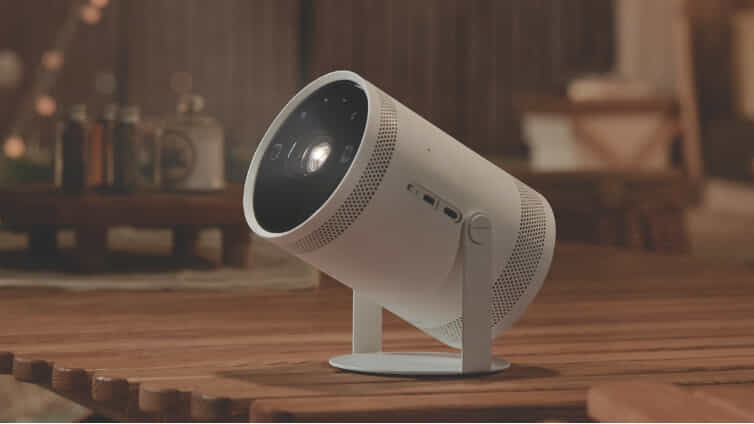 Close up of Samsung the freestyle projector.