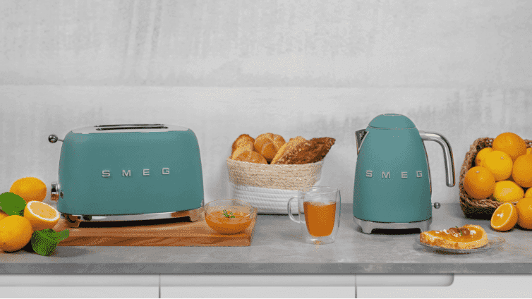 Close up of Smeg retro kettle and toaster.