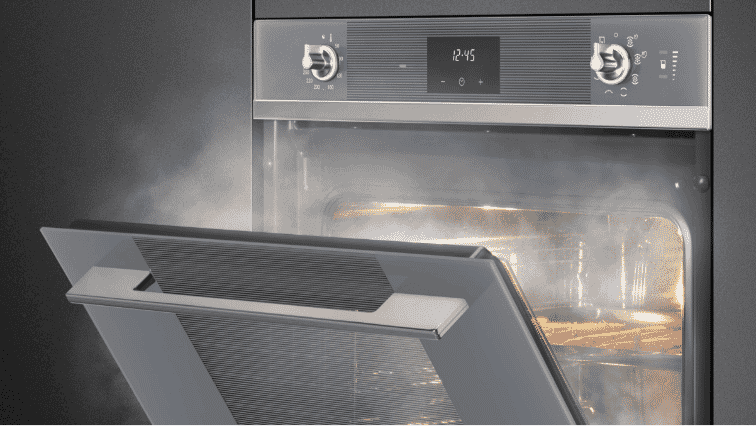 Smeg over with steam coming out of it.