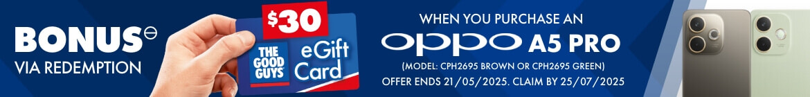 BONUS $30 eGift Card when you purchase An Oppo A5 Pro Via Redemption