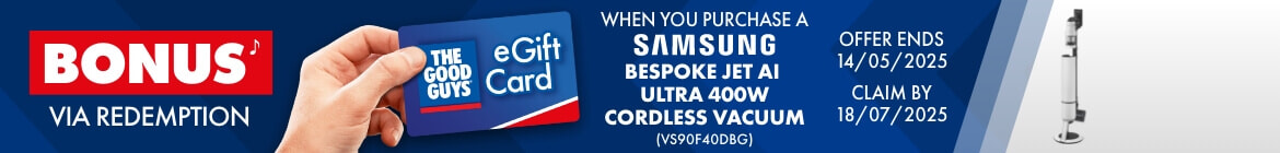 BONUS eGift Card When you purchase A Samsung Bespoke Jet AI Ultra 400W Cordless Vacuum