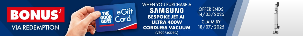 BONUS eGift Card When you purchase A Samsung Bespoke Jet AI Ultra 400W Cordless Vacuum