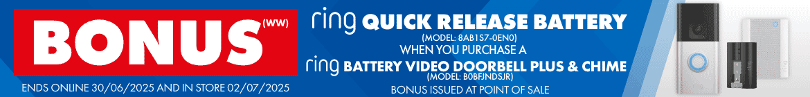 BONUS Ring Quick Release Battery when you purchase a Ring Battery Video Doorbell Plus & Chime