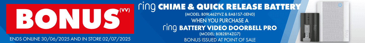 BONUS Ring Chime & Quick Release Battery when you purchase a Ring battery Video Doorbell Pro