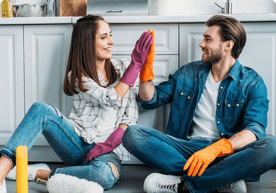 Two adult children give gift to father