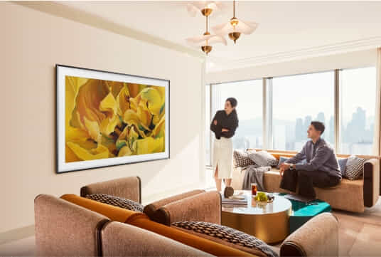 Couple watching 2025 Samsung TV.