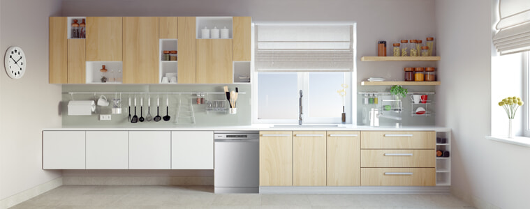A Hisense dishwasher in a bright and airy kitchen.