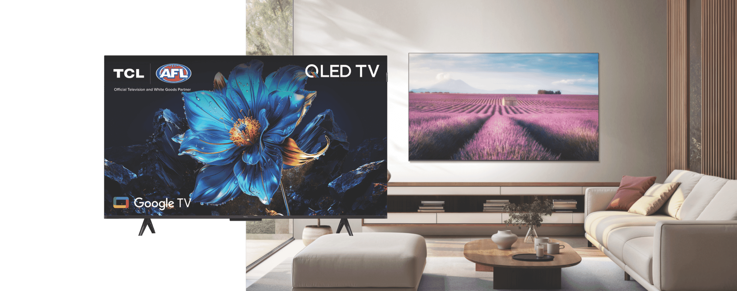 Lifestyle and product image of the TCL 43" P7K QLED Google TV